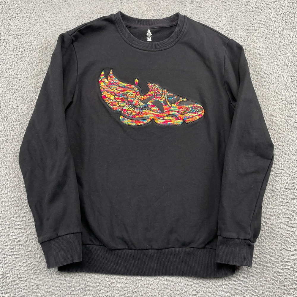 SAM Sweatshirt Mens Medium Black Winged Sneaker Graphic Embroidered Streetwear